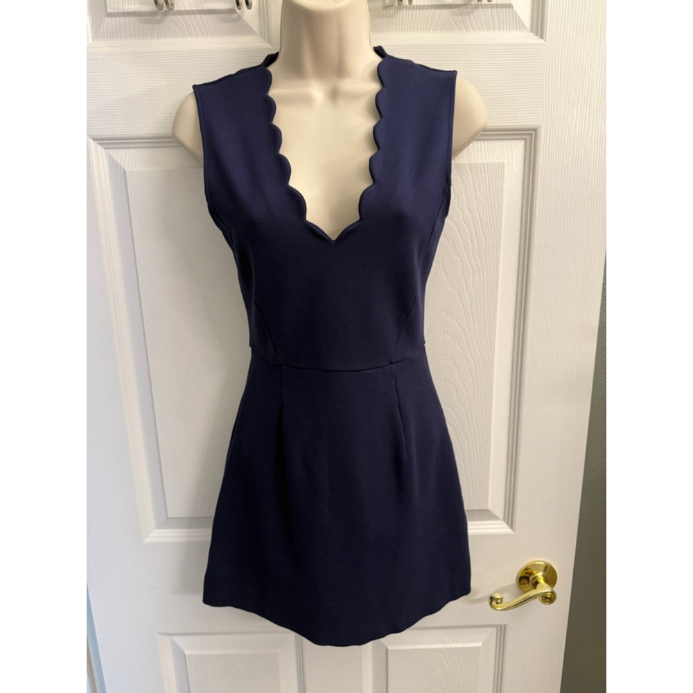 French Connection Lula Scallop V-Neck Navy Dress Size 0
